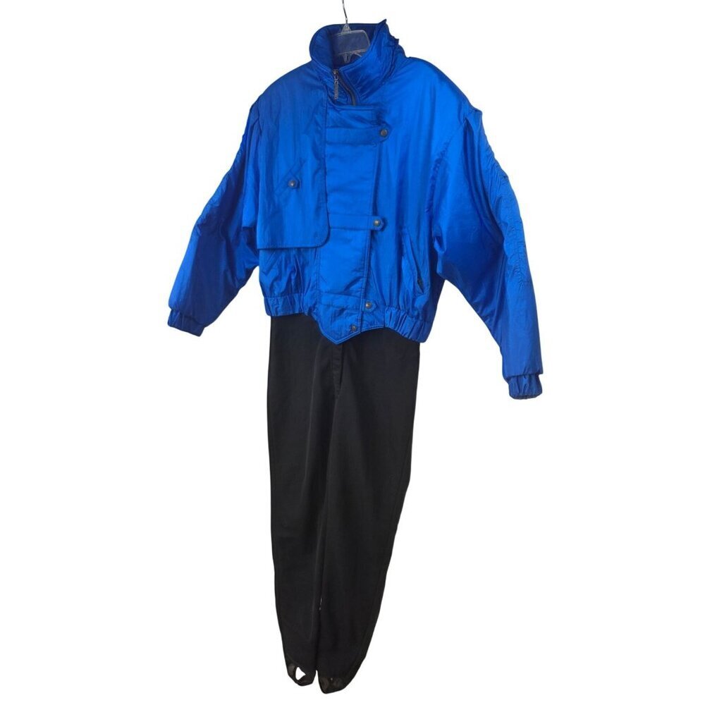 OSSI One Piece Snowsuit Womens Sz XL–1X (14) Vintage 80s 90s Blue Black Ski Suit